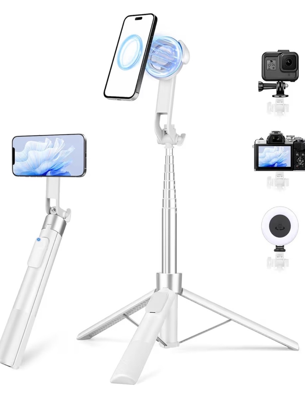 Portable White Tripod Phone Holder with Ring Light